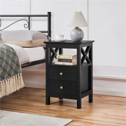 Yaheetech Nightstand End Table With 2 Drawer For Living Room Bedroom Black