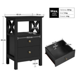 Yaheetech Nightstand End Table With 2 Drawer For Living Room Bedroom Black - thumbnail 3