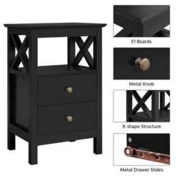 Yaheetech Nightstand End Table With 2 Drawer For Living Room Bedroom Black - thumbnail 4