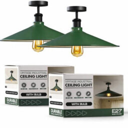 2 Pack Semi Flush Ceiling Lights Metal 40Cm Green Lampshade E27 Base Ceiling Lights For Bedroom Dining Room Kitchen With Bulb