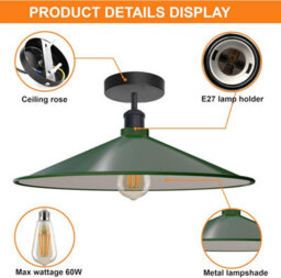 2 Pack Semi Flush Ceiling Light Metal 40Cm Green Lamp Shade E27 Base Ceiling Lights For Bedroom Dining Room Kitchen With Bulb - thumbnail 5