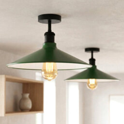 2 Pack Semi Flush Ceiling Light Metal 40Cm Green Lamp Shade E27 Base Ceiling Lights For Bedroom Dining Room Kitchen With Bulb - thumbnail 7