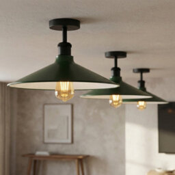 2 Pack Semi Flush Ceiling Light Metal 40Cm Green Lamp Shade E27 Base Ceiling Lights For Bedroom Dining Room Kitchen With Bulb - thumbnail 8