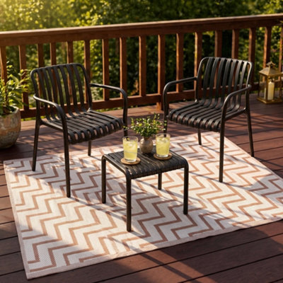 Jack Stonehouse Outdoor Plastic Rug Wool-Look Anti-Slip Durable Garden Patio Conservatory Carpet Mat - Rust Zigzag - image 1