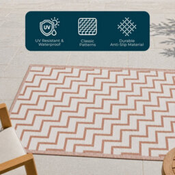 Jack Stonehouse Outdoor Plastic Rug Wool-Look Anti-Slip Durable Garden Patio Conservatory Carpet Mat - Rust Zigzag - thumbnail 3