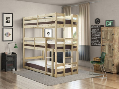 Strictly Beds And Bunks Pandora Heavy Duty Triple Sleeper Pine Bunk Bed, 2Ft 6 Single - image 1
