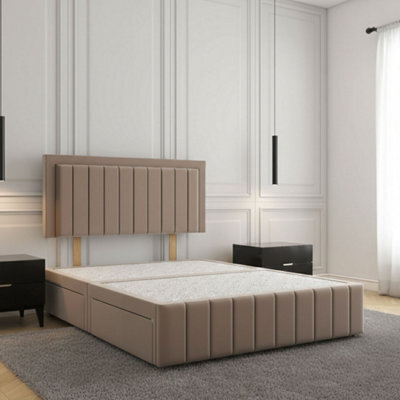 REGIONAL FURNISHINGS Mink Plush Velvet Divan Bed Upholstered 24Inch Headboard & Footboard 2Drawers Footend & No Mattress In 4Ft 4Ft6 5Ft 6Ft Sizes - image 1
