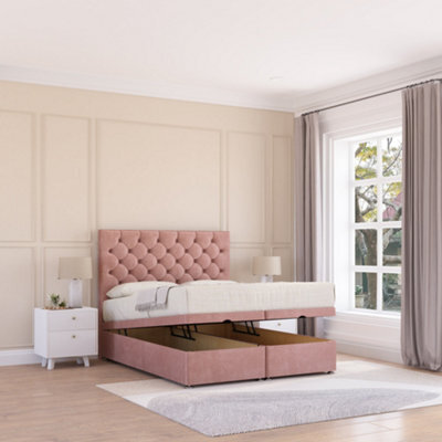 Sloomy Mayfair End Lift Ottoman Bed 2Ft6 With Sprung Memory Mattress - Pink Plush & Headboard- Small Single - image 1