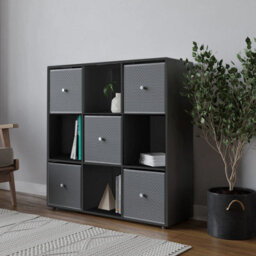 Urbn-Living Urbnliving 9 Cube Black Wooden Bookcase Shelving Unit With 5 Collapsible Fabric Drawers - Light Grey - thumbnail 3