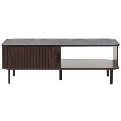 Wyld And Coco Rustic Dark Brown Coffee Table 120 X 60 Cm With Sliding Doors And Storage - image 1