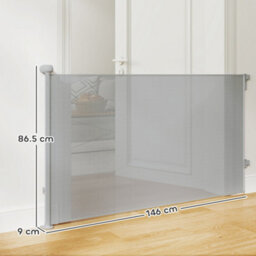 Pawhut Retractable Stair Gate, Dog Gate Extends Up To 140 Cm Wide, Grey - thumbnail 3