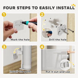 Pawhut Retractable Stair Gate, Dog Gate Extends Up To 140 Cm Wide, Grey - thumbnail 6