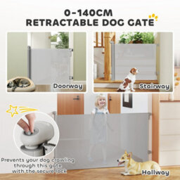 Pawhut Retractable Stair Gate, Dog Gate Extends Up To 140 Cm Wide, Grey - thumbnail 4