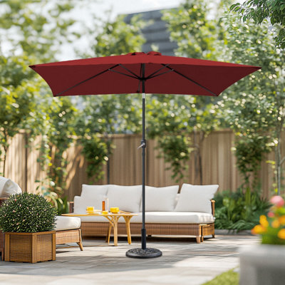 Sundaze 2X3M Wine Red Rectangle Garden Parasol Unbrella Outdoor Patio Crank Tilt With Base - image 1