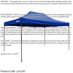 Loops Durable 3X4.5M Blue Pop-Up Gazebo With Heavy Duty Frame And Water Resistant Canopy - thumbnail 2