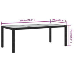 Berkfield Garden Table Black 190X90X75 Cm Tempered Glass And Poly Rattan - thumbnail 5