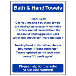 V Safety Bath & Hand Towels Bathroom Guest Sign - Adhesive Vinyl 150X200mm (X3) - thumbnail 1