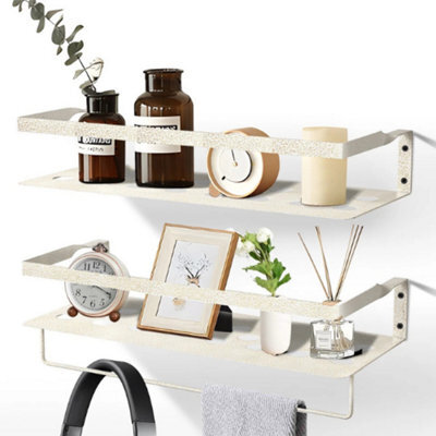 2Pcs White Wooden Floating Wall Shelves Rotten Pattern 40Cm - image 1