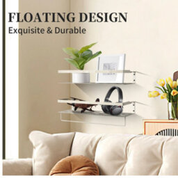 2Pcs White Wooden Floating Wall Shelves Rotten Pattern 40Cm - thumbnail 4