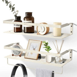 2Pcs White Wooden Floating Wall Shelves Rotten Pattern 40Cm - thumbnail 1