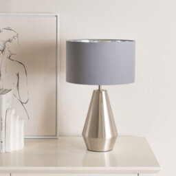 Valuelights Jax Chrome Dimmable Touch Table Lamp With Grey With Chrome Inner Lamp Shade