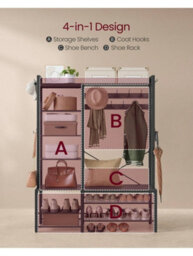 LEDREM Hall Tree With Bench And Shoe Storage, Hallway Coat Rack With Shoe Bench And 5 Storage Shelves, 9 Coat Hooks And 6 Side Hooks - thumbnail 6