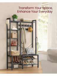 Vasagle Hall Tree With Bench And Shoe Storage, Hallway Coat Rack With Shoe Bench And 5 Storage Shelves