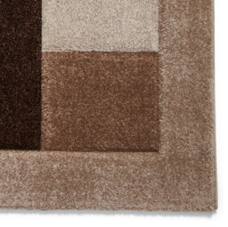 Beige Modern Bordered Chequered Geometric Rug For Dining Room-60Cm X 120Cm - thumbnail 4