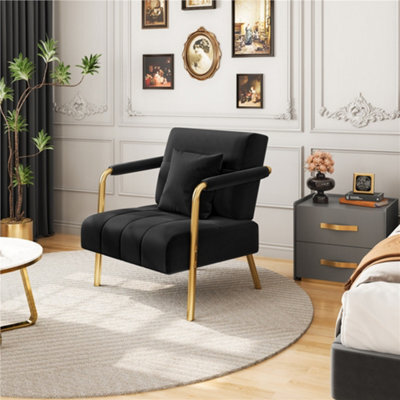 Yaheetech Black 75.5 Cm W Velvet Accent Armchair With Gold Metal Frame - image 1