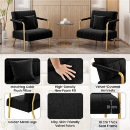 Yaheetech Black 75.5 Cm W Velvet Accent Armchair With Gold Metal Frame - thumbnail 5