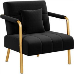 Yaheetech Black 75.5 Cm W Velvet Accent Armchair With Gold Metal Frame - thumbnail 2