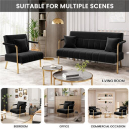 Yaheetech Black 75.5 Cm W Velvet Accent Armchair With Gold Metal Frame - thumbnail 4