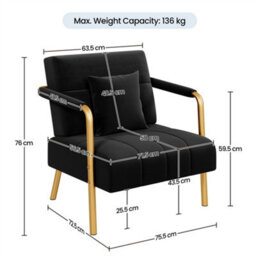Yaheetech Black 75.5 Cm W Velvet Accent Armchair With Gold Metal Frame - thumbnail 3