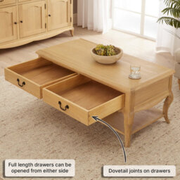 The Furniture Market French Chateau Oak 2 Drawer Coffee Table - thumbnail 4