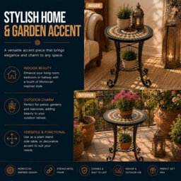 Shatchi Marrakech Mosaic Plant Stand And Side Table Ceramic Tile Top For Indoor And Outdoor Use - thumbnail 9
