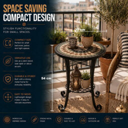 Shatchi Marrakech Mosaic Plant Stand And Side Table Ceramic Tile Top For Indoor And Outdoor Use - thumbnail 8
