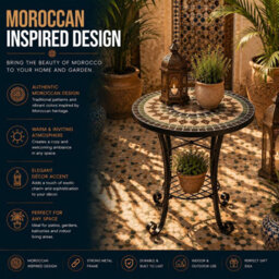 Shatchi Marrakech Mosaic Plant Stand And Side Table Ceramic Tile Top For Indoor And Outdoor Use - thumbnail 7