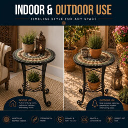 Shatchi Marrakech Mosaic Plant Stand And Side Table Ceramic Tile Top For Indoor And Outdoor Use - thumbnail 6