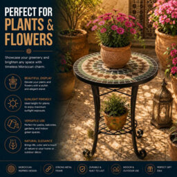 Shatchi Marrakech Mosaic Plant Stand And Side Table Ceramic Tile Top For Indoor And Outdoor Use - thumbnail 5