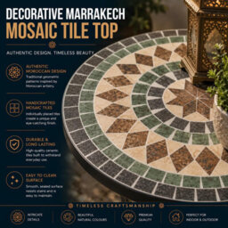 Shatchi Marrakech Mosaic Plant Stand And Side Table Ceramic Tile Top For Indoor And Outdoor Use - thumbnail 4