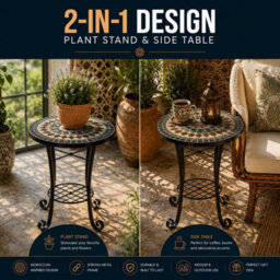 Shatchi Marrakech Mosaic Plant Stand And Side Table Ceramic Tile Top For Indoor And Outdoor Use - thumbnail 3