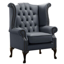 Chesterfield High Back Wing Chair Shelly Knight Leather Bespoke In Queen Anne Style - thumbnail 1