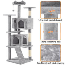 Yaheetech Light Grey 178Cm Multilevel Cat Tree Indoor Plush Cat Tower - thumbnail 7