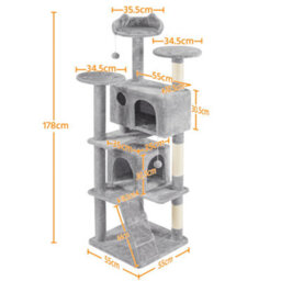 Yaheetech Light Grey 178Cm Multilevel Cat Tree Indoor Plush Cat Tower - thumbnail 3
