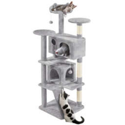 Yaheetech Light Grey 178Cm Multilevel Cat Tree Indoor Plush Cat Tower - thumbnail 2
