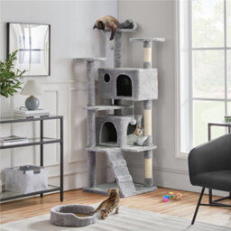 Yaheetech Light Grey 178Cm Multilevel Cat Tree Indoor Plush Cat Tower - thumbnail 1