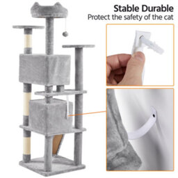 Yaheetech Light Grey 178Cm Multilevel Cat Tree Indoor Plush Cat Tower - thumbnail 9