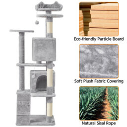 Yaheetech Light Grey 178Cm Multilevel Cat Tree Indoor Plush Cat Tower - thumbnail 8