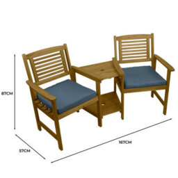 MonsterShop Wooden Companion Love Seat Garden Chairs With 2 Tier Table And Parasol Hole - thumbnail 8