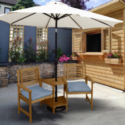 MonsterShop Wooden Companion Love Seat Garden Chairs With 2 Tier Table And Parasol Hole - thumbnail 3